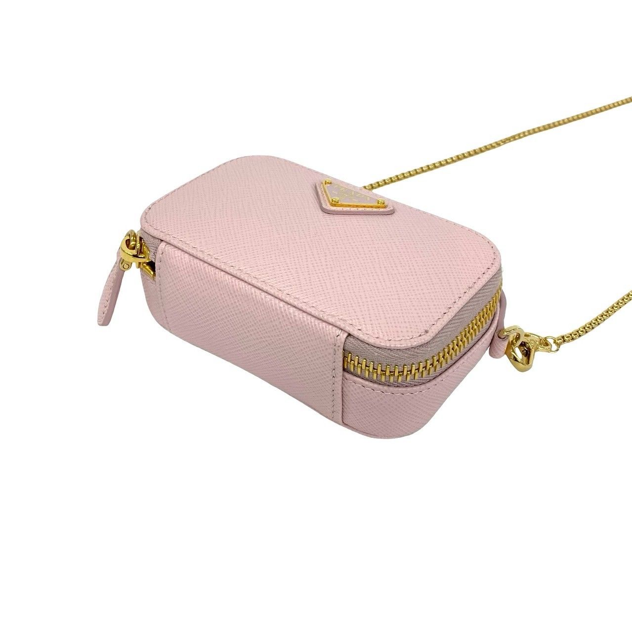 Prada Triangle Mini Pouch Logo Saffiano Leather Shoulder Bag Pochette Pink — view 8