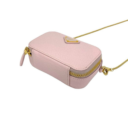 Prada Triangle Mini Pouch Logo Saffiano Leather Shoulder Bag Pochette Pink — view 8
