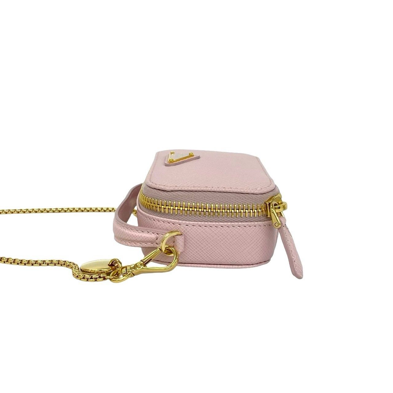 Prada Triangle Mini Pouch Logo Saffiano Leather Shoulder Bag Pochette Pink — view 5