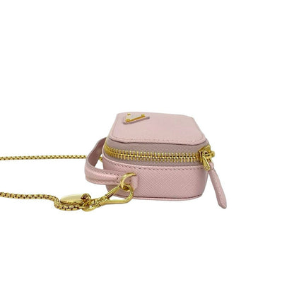 Prada Triangle Mini Pouch Logo Saffiano Leather Shoulder Bag Pochette Pink — view 5