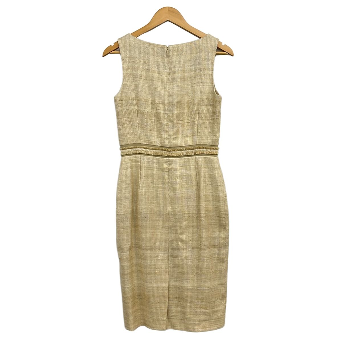 Dior Dress US 6 Beige Sleeveless Knee-length Silk Hemp — view 2