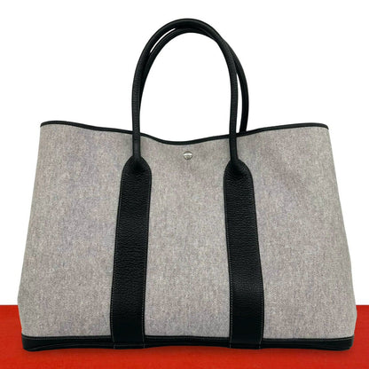 Hermes Garden Party GM Toile H Buffalo Leather Tote Bag Gray Black