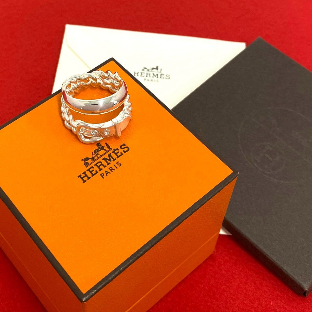 Hermes Boucles Sellier Inflexible Ring 925 Sterling Silver