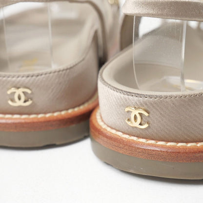 Chanel Sandals CC Logo Satin Strap Chain Decoration Flat Sandals — view 7