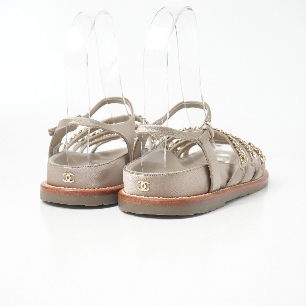 Chanel Sandals CC Logo Satin Strap Chain Decoration Flat Sandals — view 3