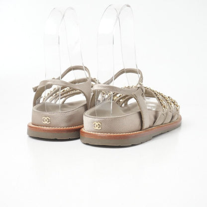 Chanel Sandals CC Logo Satin Strap Chain Decoration Flat Sandals — view 3