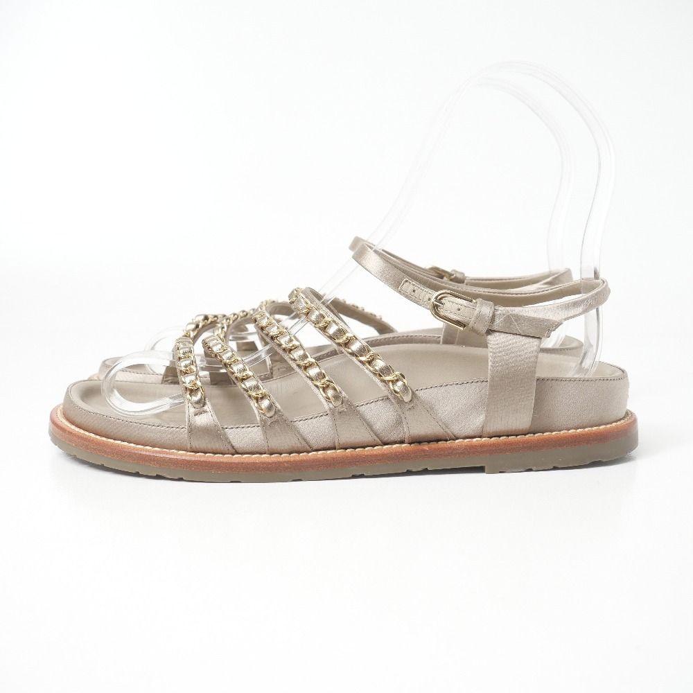 Chanel Sandals CC Logo Satin Strap Chain Decoration Flat Sandals — view 2