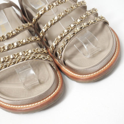 Chanel Sandals CC Logo Satin Strap Chain Decoration Flat Sandals — view 4
