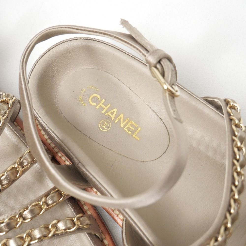 Chanel Sandals CC Logo Satin Strap Chain Decoration Flat Sandals — view 8