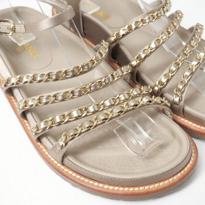 Chanel Sandals CC Logo Satin Strap Chain Decoration Flat Sandals — view 5
