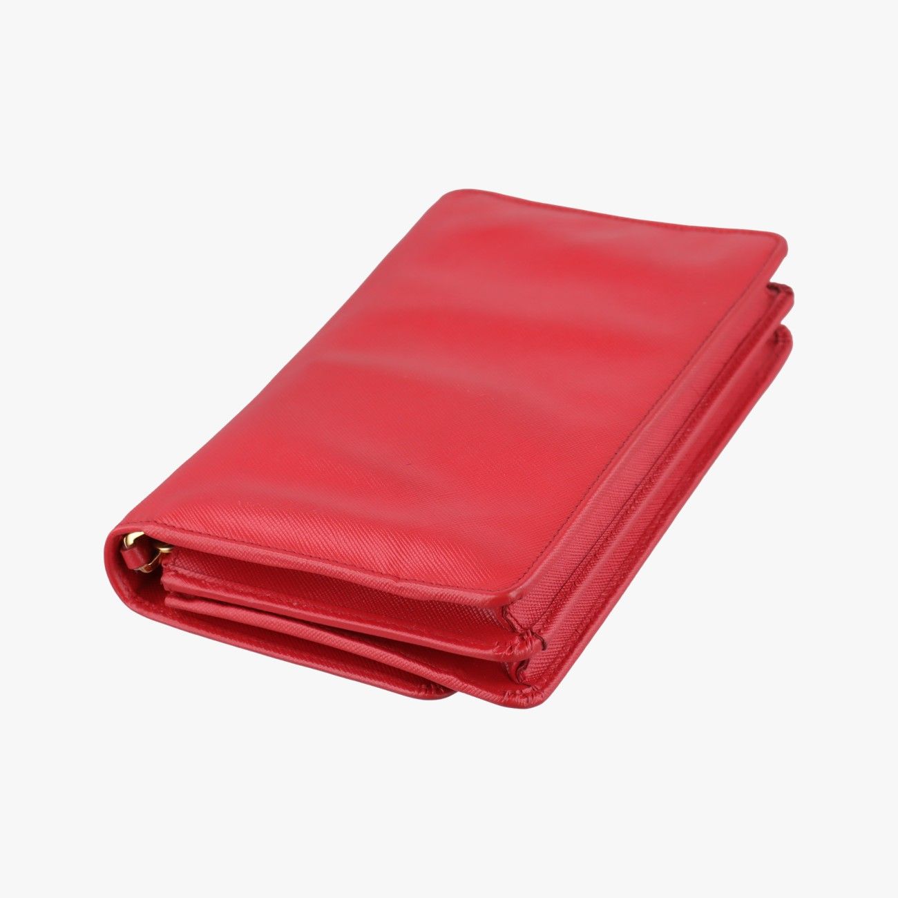 Prada Metal Wallet on Chain Cornflower Clutch Red Saffiano Leather — view 7