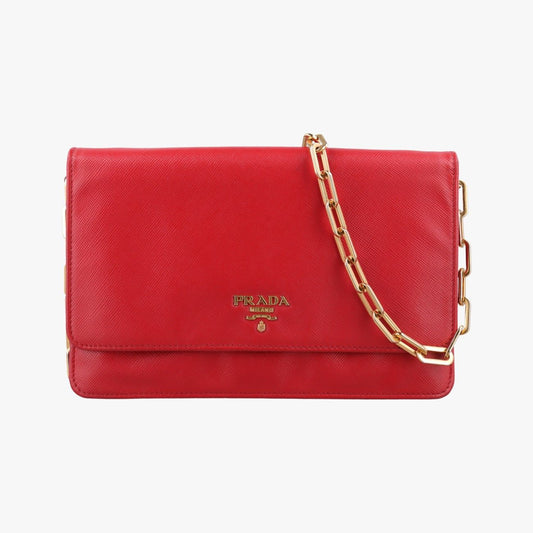 Prada Metal Wallet on Chain Cornflower Clutch Red Saffiano Leather