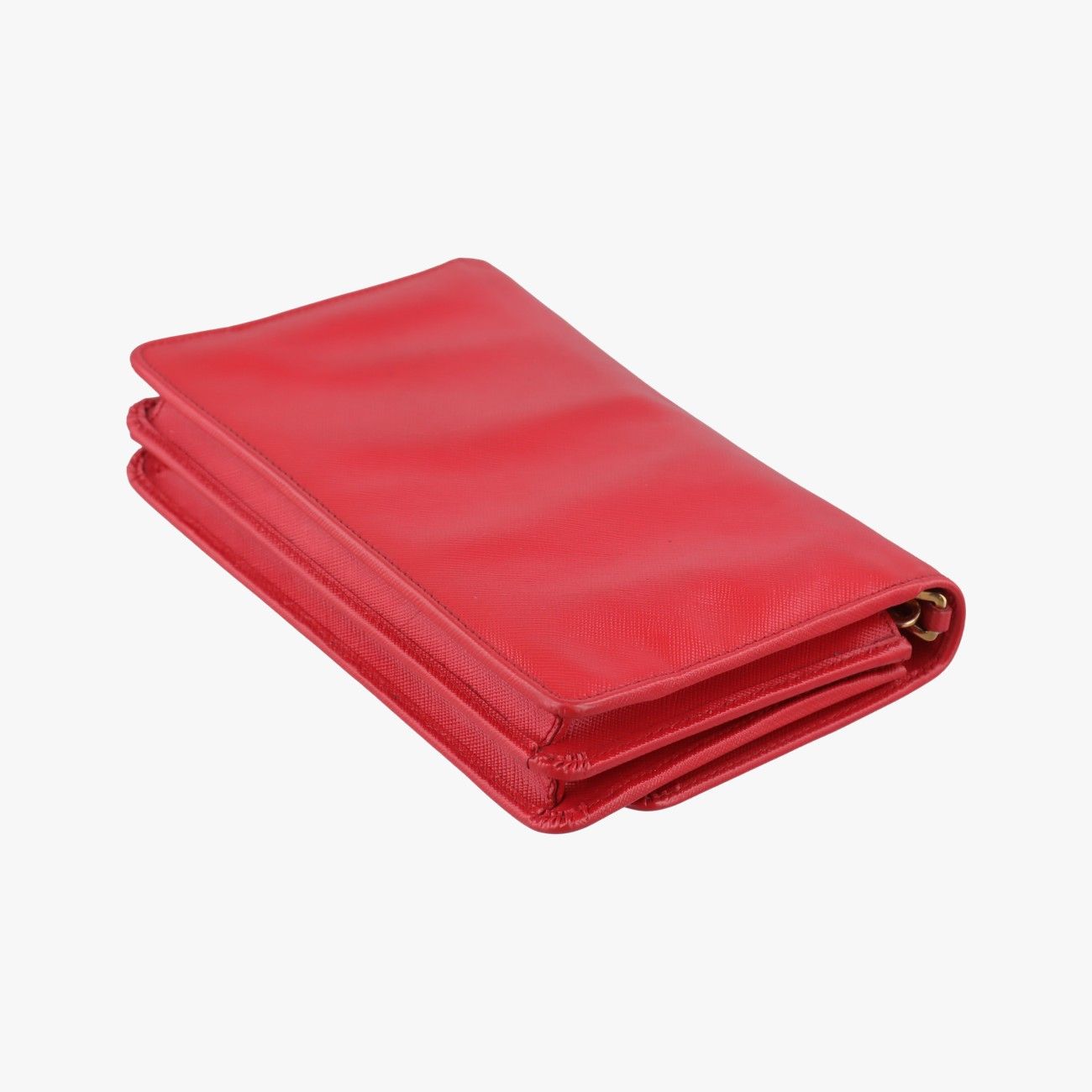 Prada Metal Wallet on Chain Cornflower Clutch Red Saffiano Leather — view 6