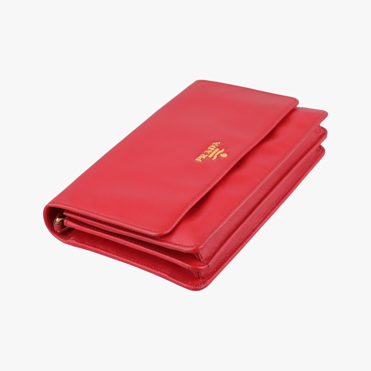 Prada Metal Wallet on Chain Cornflower Clutch Red Saffiano Leather — view 5