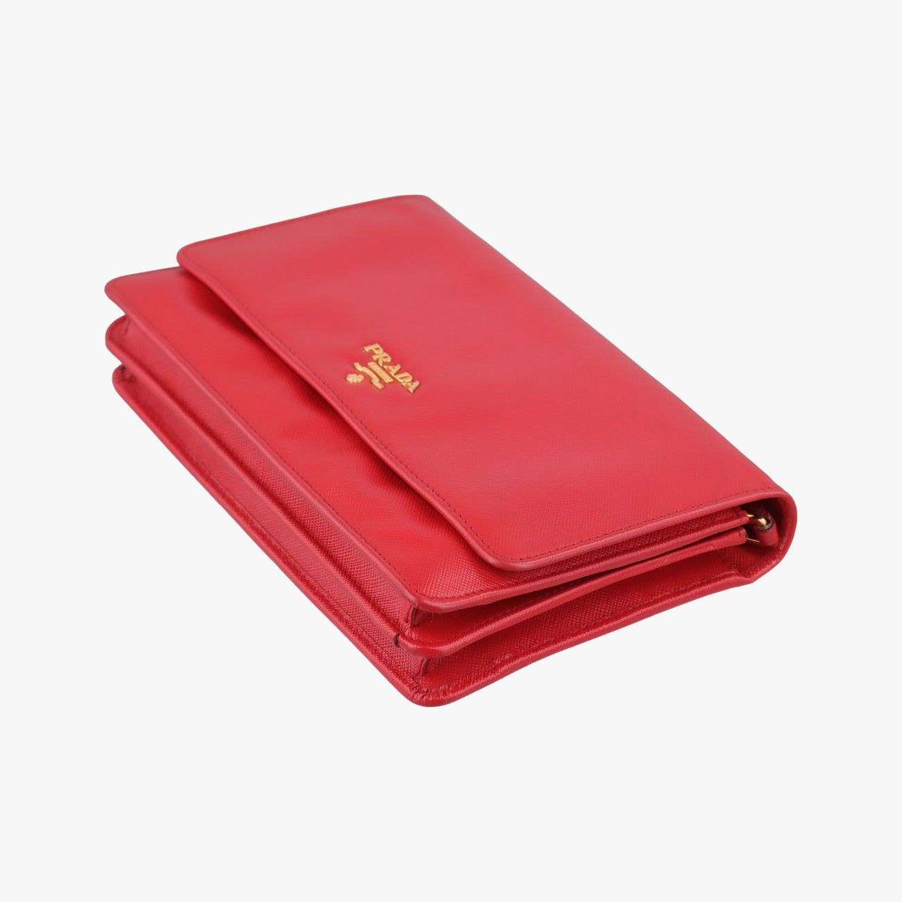 Prada Metal Wallet on Chain Cornflower Clutch Red Saffiano Leather — view 4