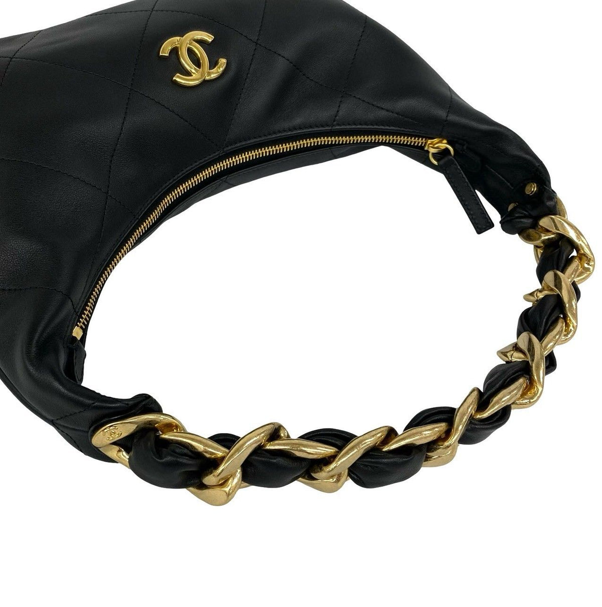 Chanel Hobo CC Logo Leather Shoulder Bag Black — view 4