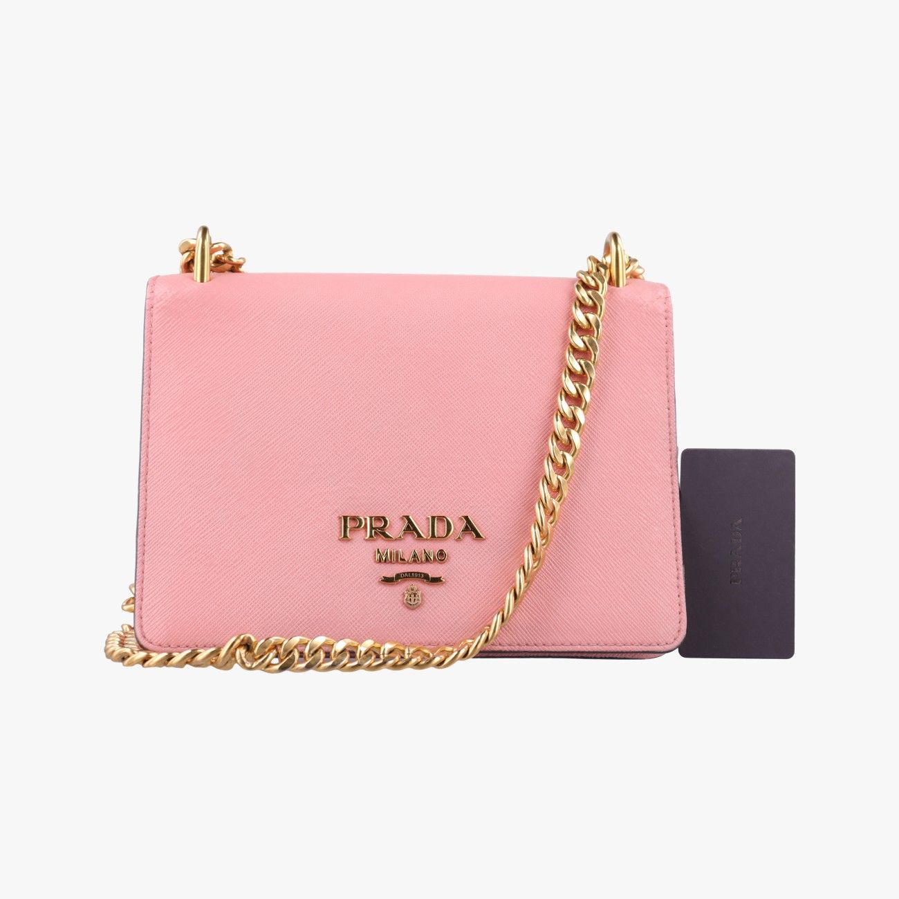 Prada Milano Logo Pink Saffiano Leather