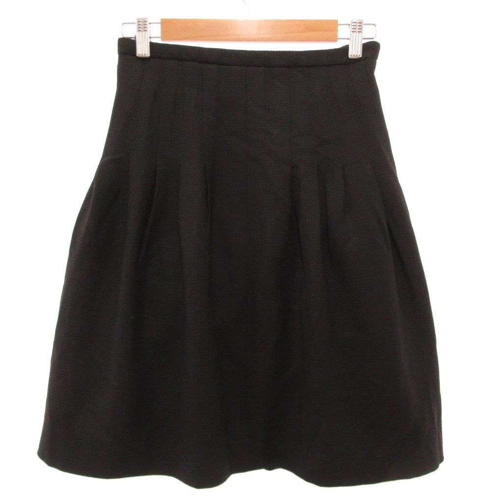 Chanel Tack Skirt Flared Knee Tweed Wool Mixed Black 36