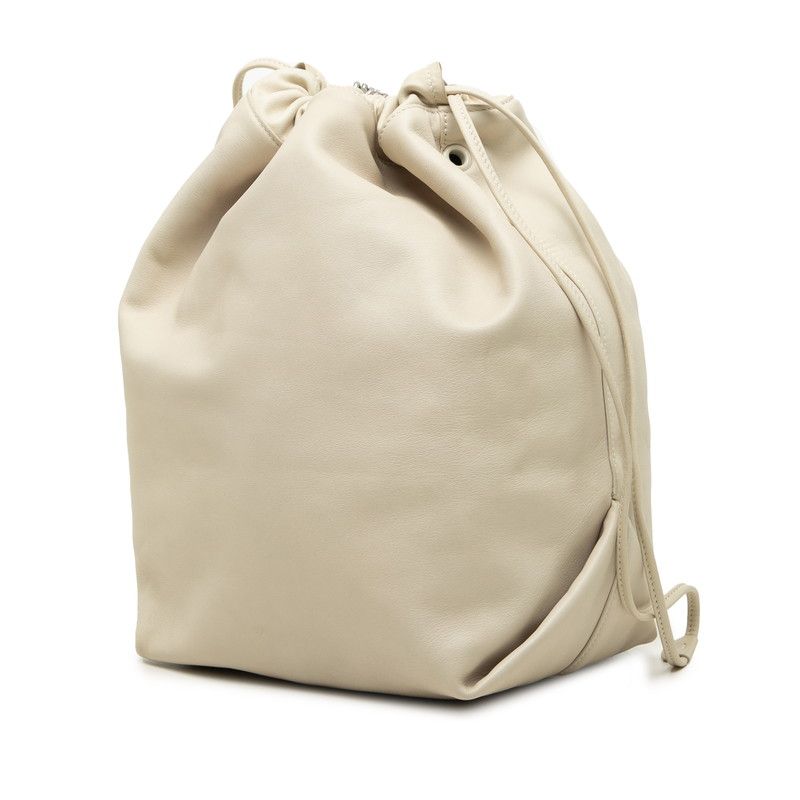 Saint Laurent Logo Drawstring Shoulder Bag Chain Ivory Beige Leather — view 2