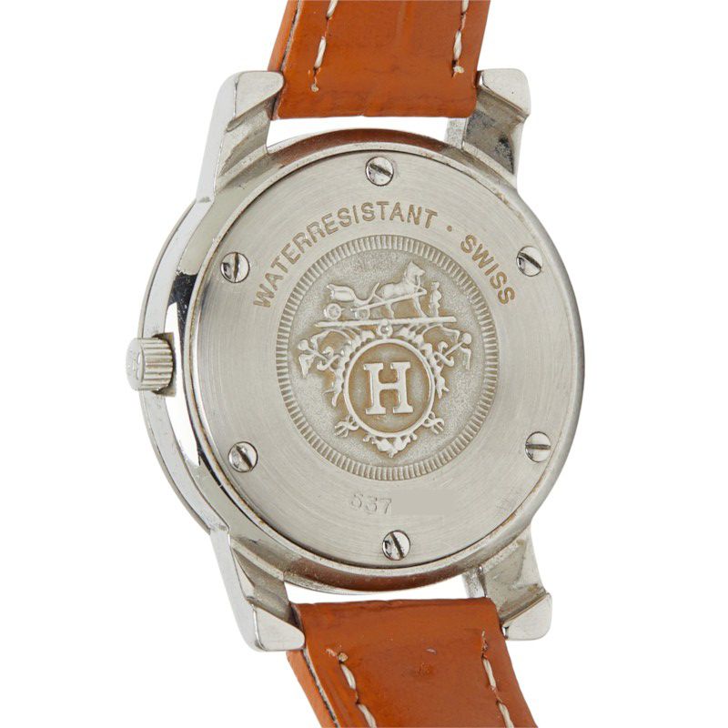 Hermes Carrick Watch White Gold Silver Brown Stainless Steel Leather — view 6