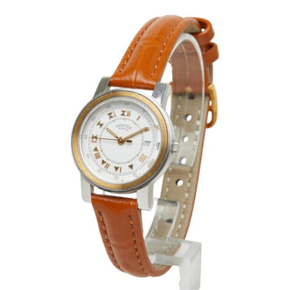 Hermes Carrick Watch White Gold Silver Brown Stainless Steel Leather — view 2