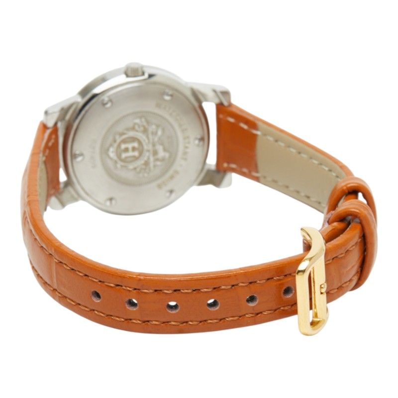 Hermes Carrick Watch White Gold Silver Brown Stainless Steel Leather — view 5
