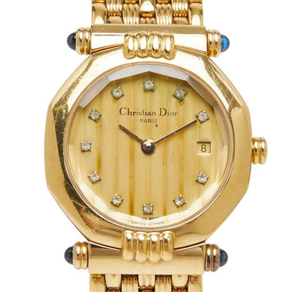 Dior Octagon Watch 151 Gold Stainless Steel Rhinestone