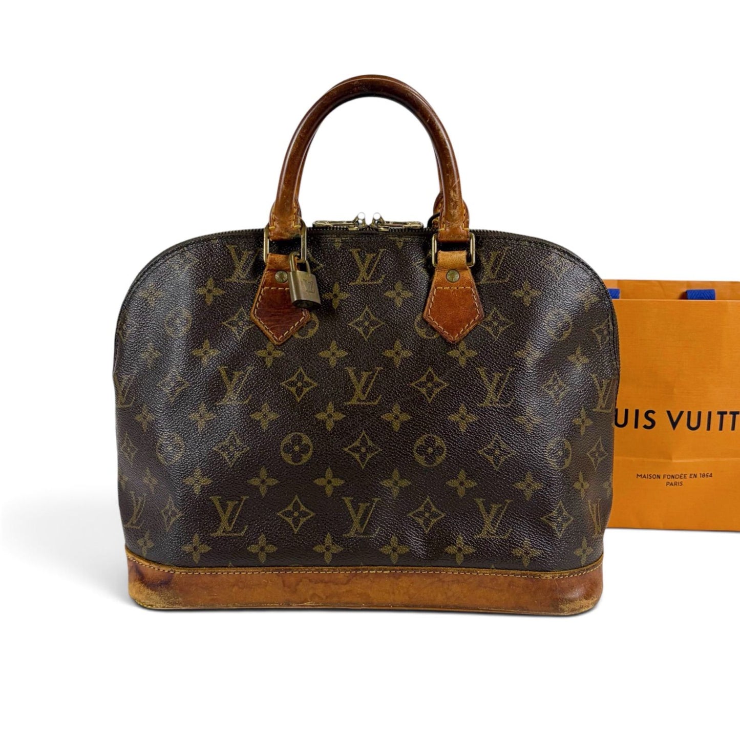 Louis Vuitton Alma PM Handbag Dome Shape Monogram Pattern Brown Lambskin Top