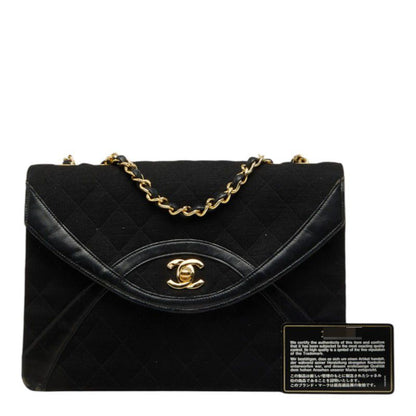 Chanel Vintage Quilted CC Logo Chain Shoulder Bag Black Gold Cotton Leather — view 8