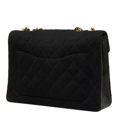 Chanel Vintage Quilted CC Logo Chain Shoulder Bag Black Gold Cotton Leather — view 2
