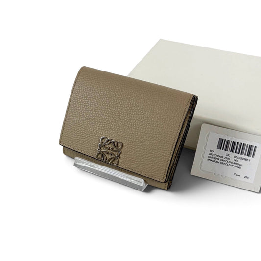 Loewe Anagram Wallet Trifold Vertical Compact Silver Beige