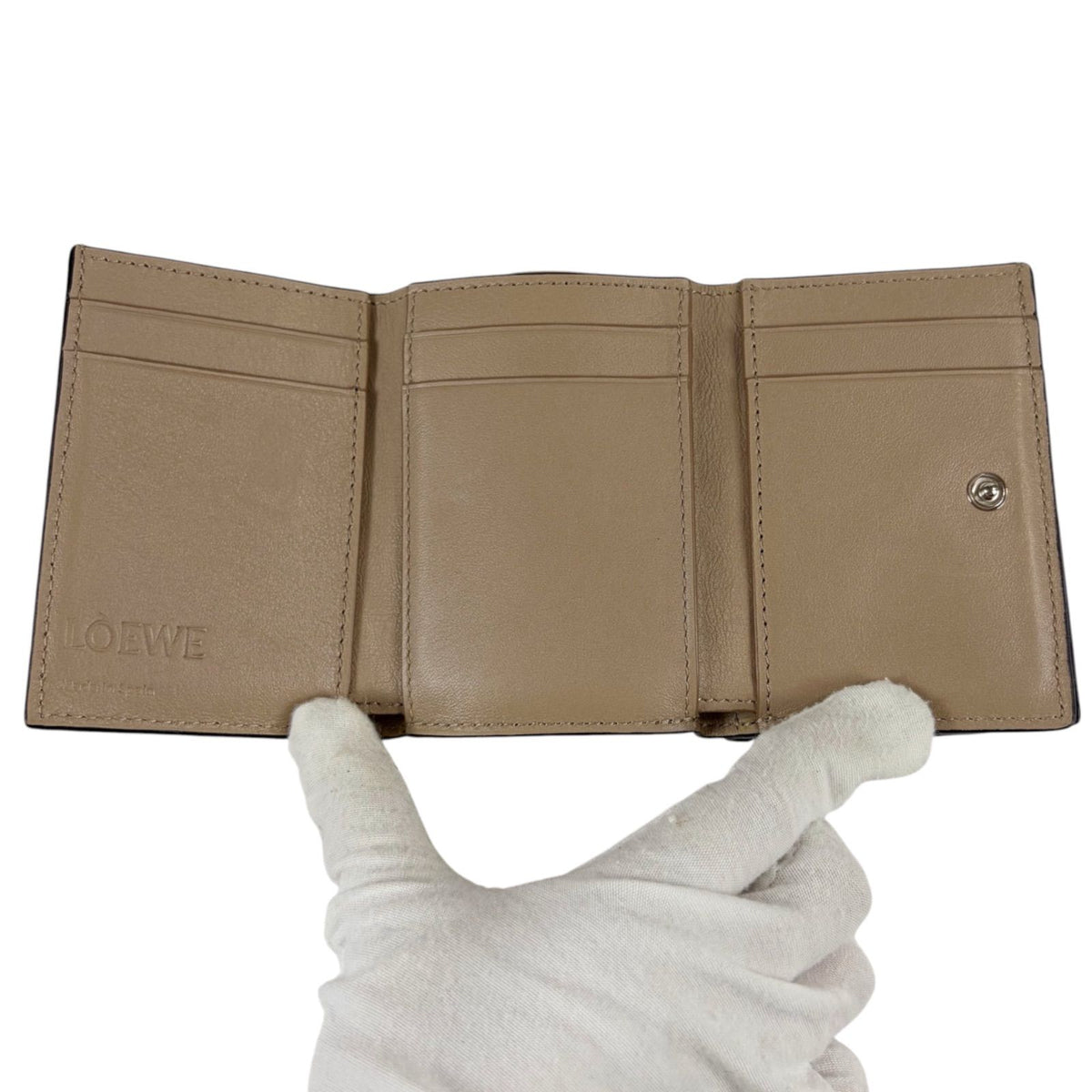 Loewe Anagram Wallet Trifold Vertical Compact Silver Beige — view 6