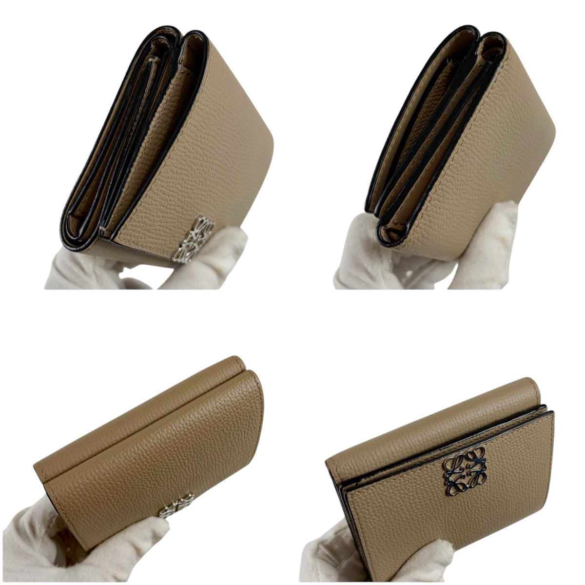 Loewe Anagram Wallet Trifold Vertical Compact Silver Beige — view 7