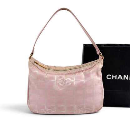 Chanel New Travel Line Hand Pink Mini Handbag Pouch Nylon Canvas CC Logo