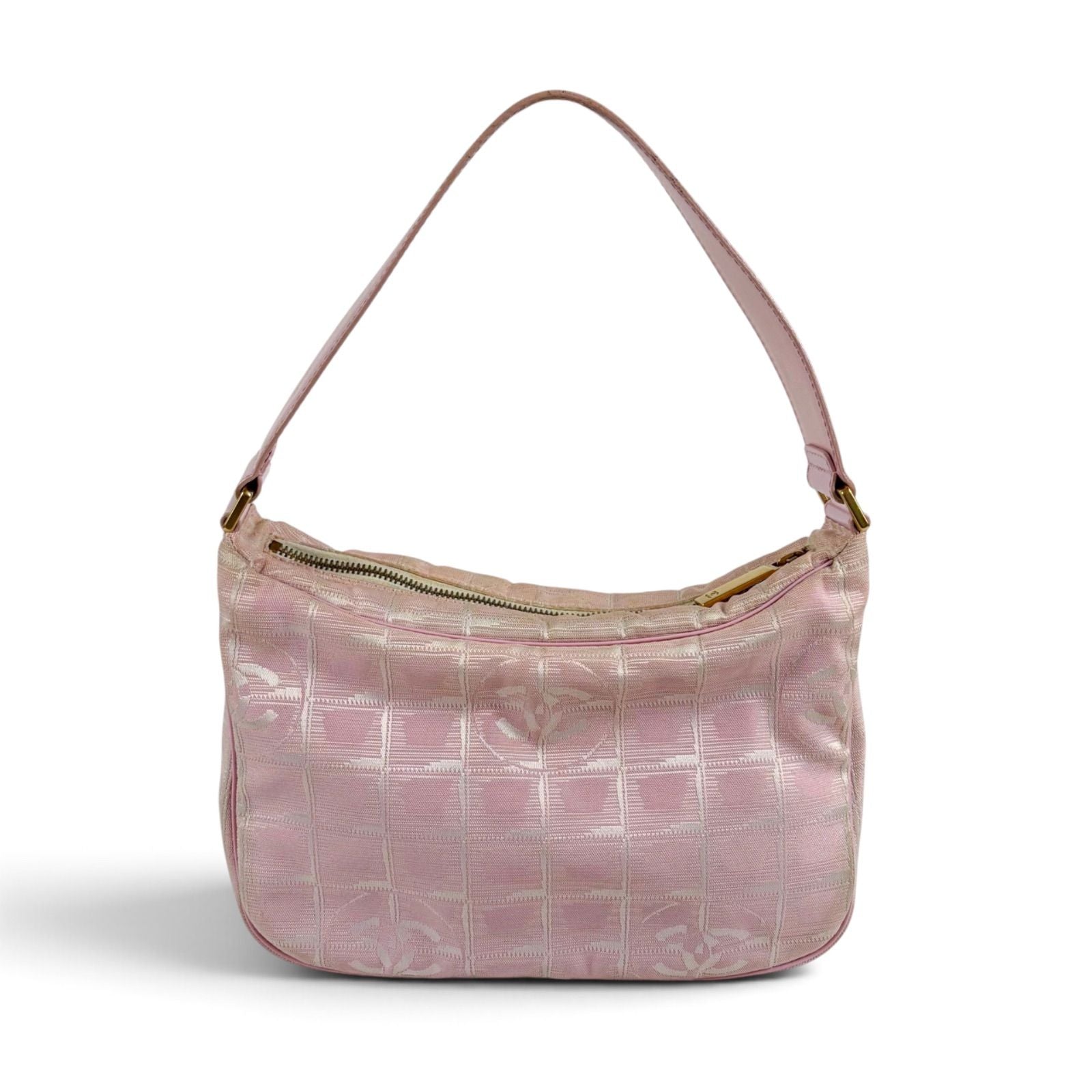 Chanel New Travel Line Hand Pink Mini Handbag Pouch Nylon Canvas CC Logo — view 3