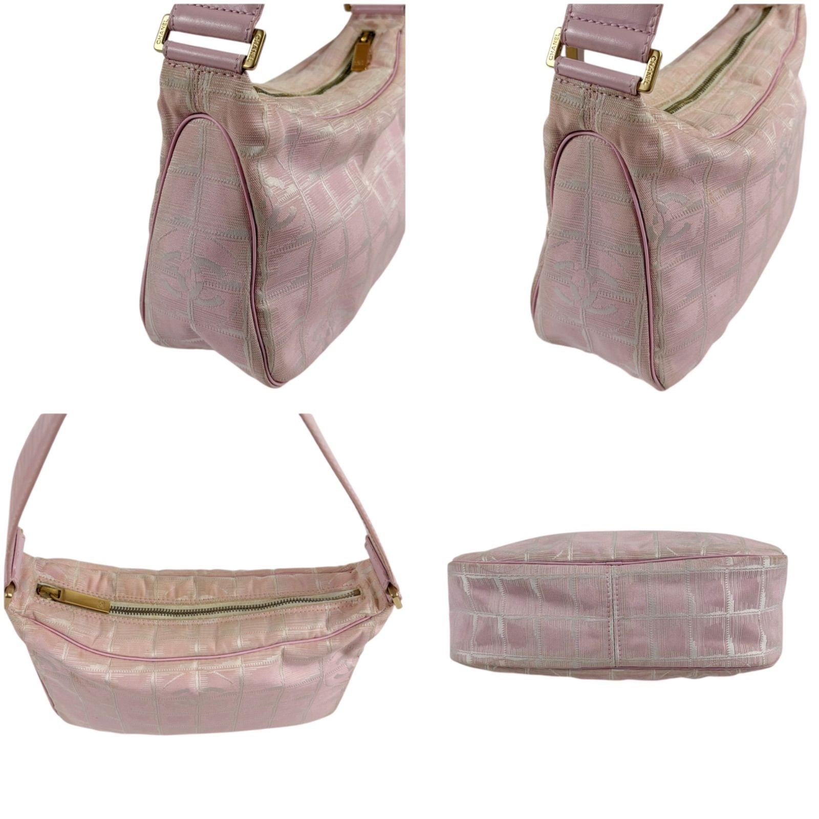 Chanel New Travel Line Hand Pink Mini Handbag Pouch Nylon Canvas CC Logo — view 4