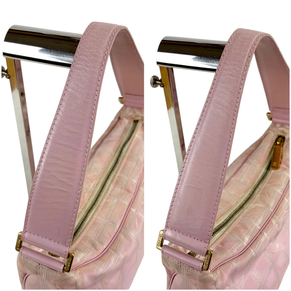 Chanel New Travel Line Hand Pink Mini Handbag Pouch Nylon Canvas CC Logo — view 7