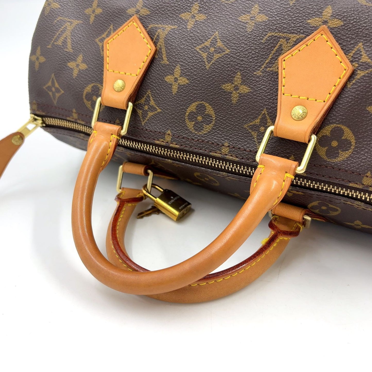 Louis Vuitton Speedy 30 Monogram Leather Brown Light Handbag Gold — view 5