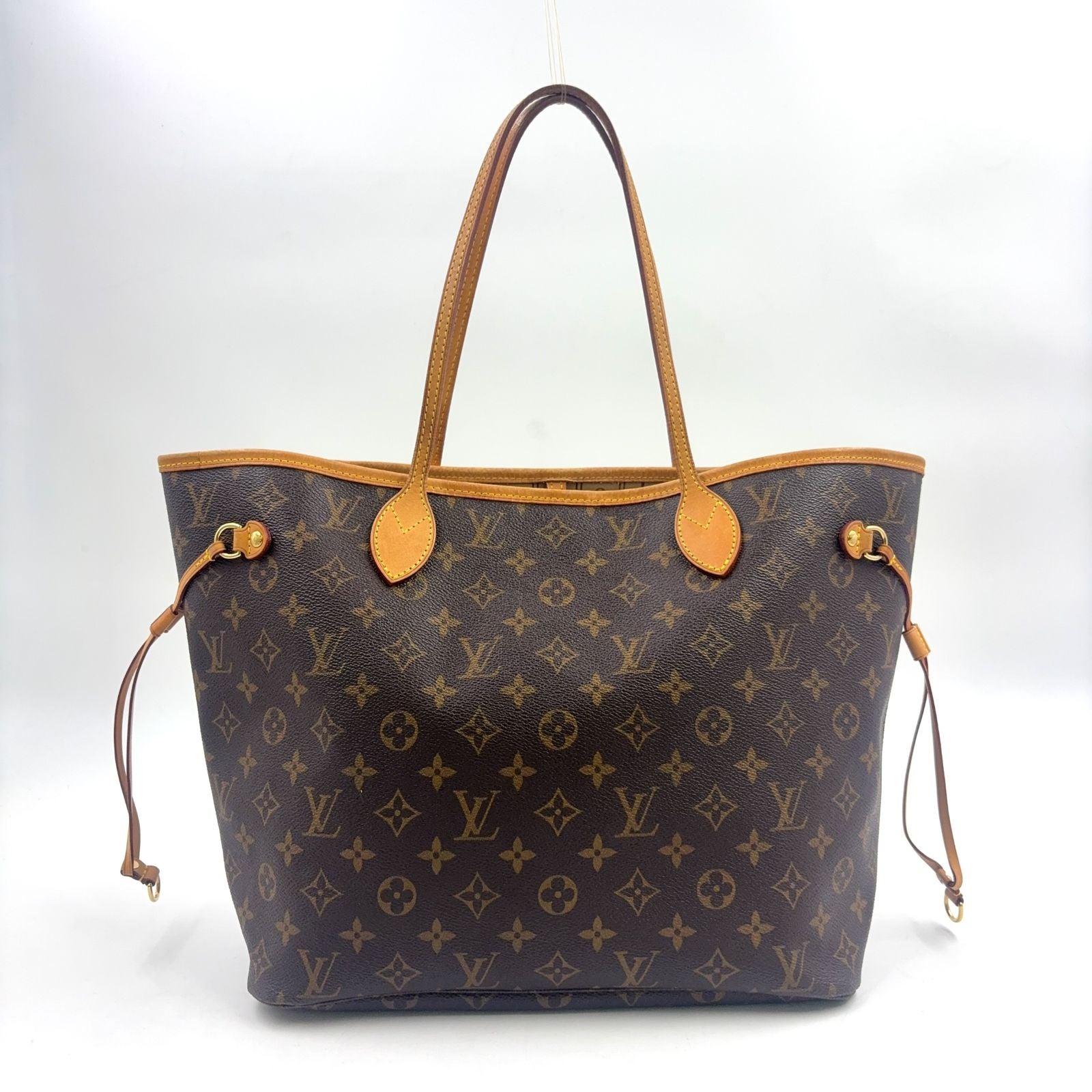 Louis Vuitton Neverfull MM Monogram Leather Brown Light Tote Bag Gold