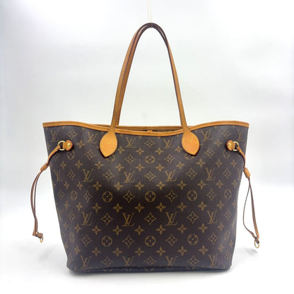Louis Vuitton Neverfull MM Monogram Leather Brown Light Tote Bag Gold