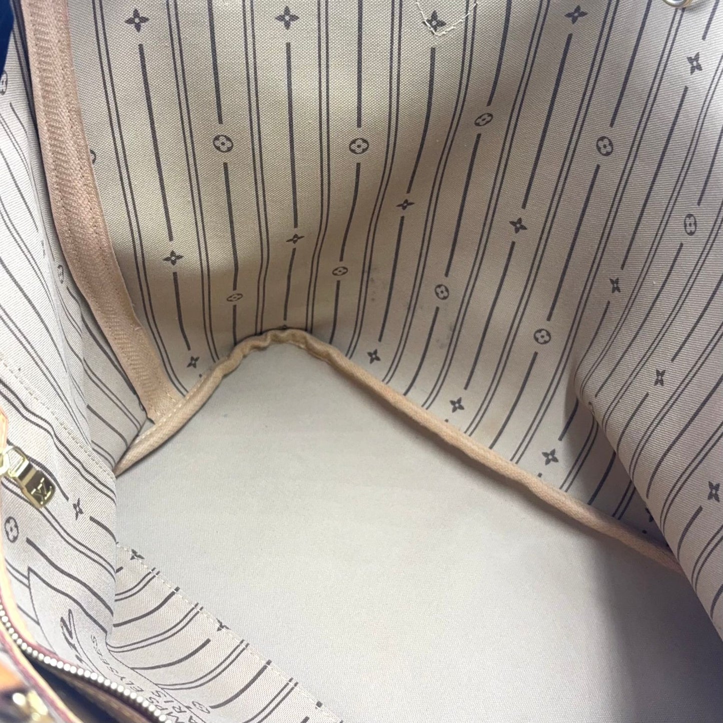Louis Vuitton Neverfull MM Monogram Leather Brown Light Tote Bag Gold — view 5