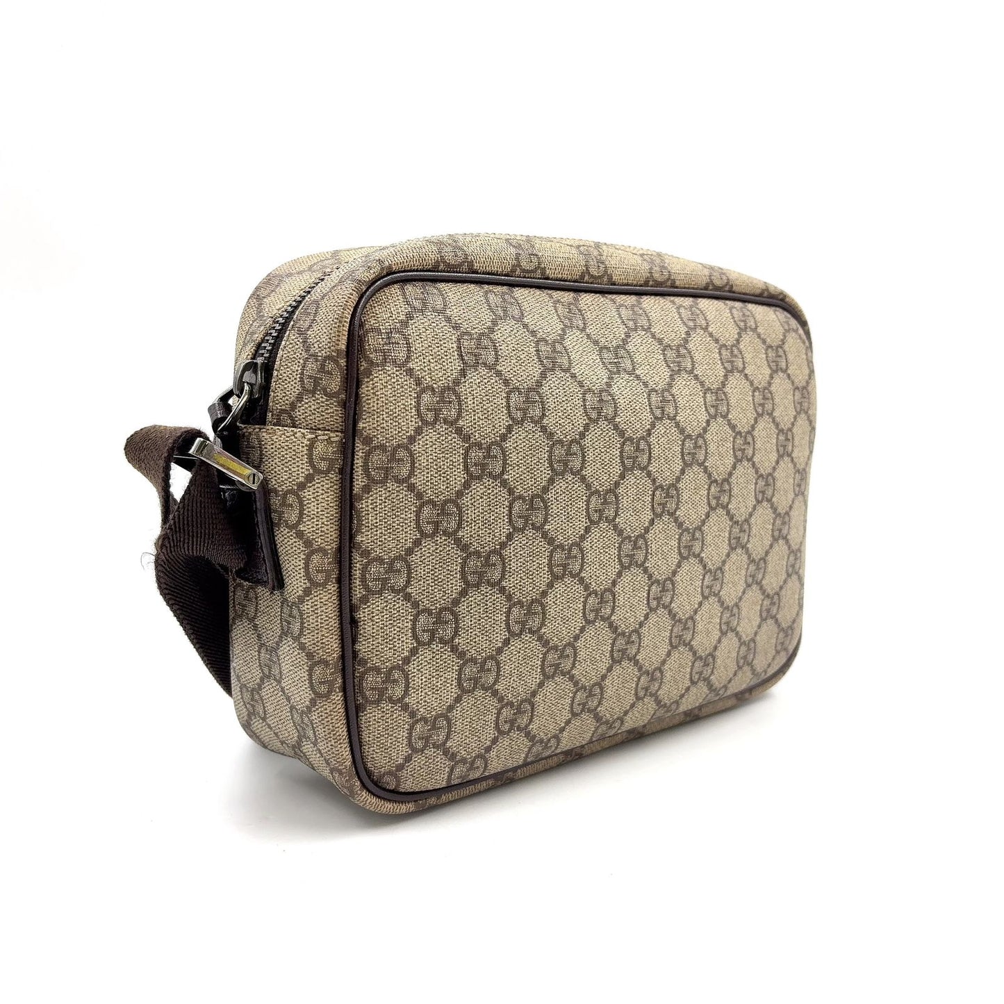 Gucci GG Plus Leather Dark Brown Beige Shoulder Bag Silver — view 2