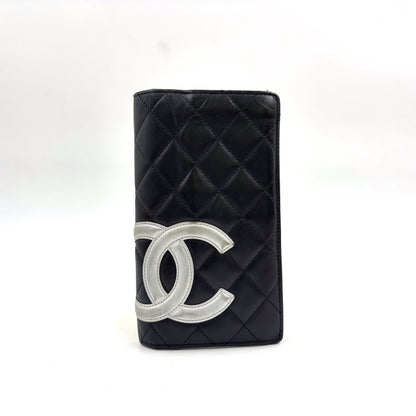 Chanel Cambon Line Lambskin Silver Black Wallet