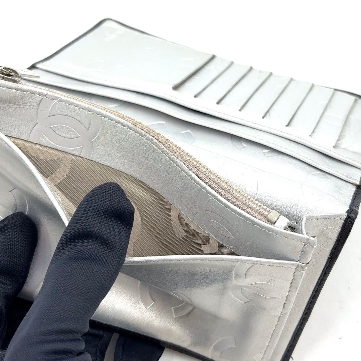 Chanel Cambon Line Lambskin Silver Black Wallet — view 7