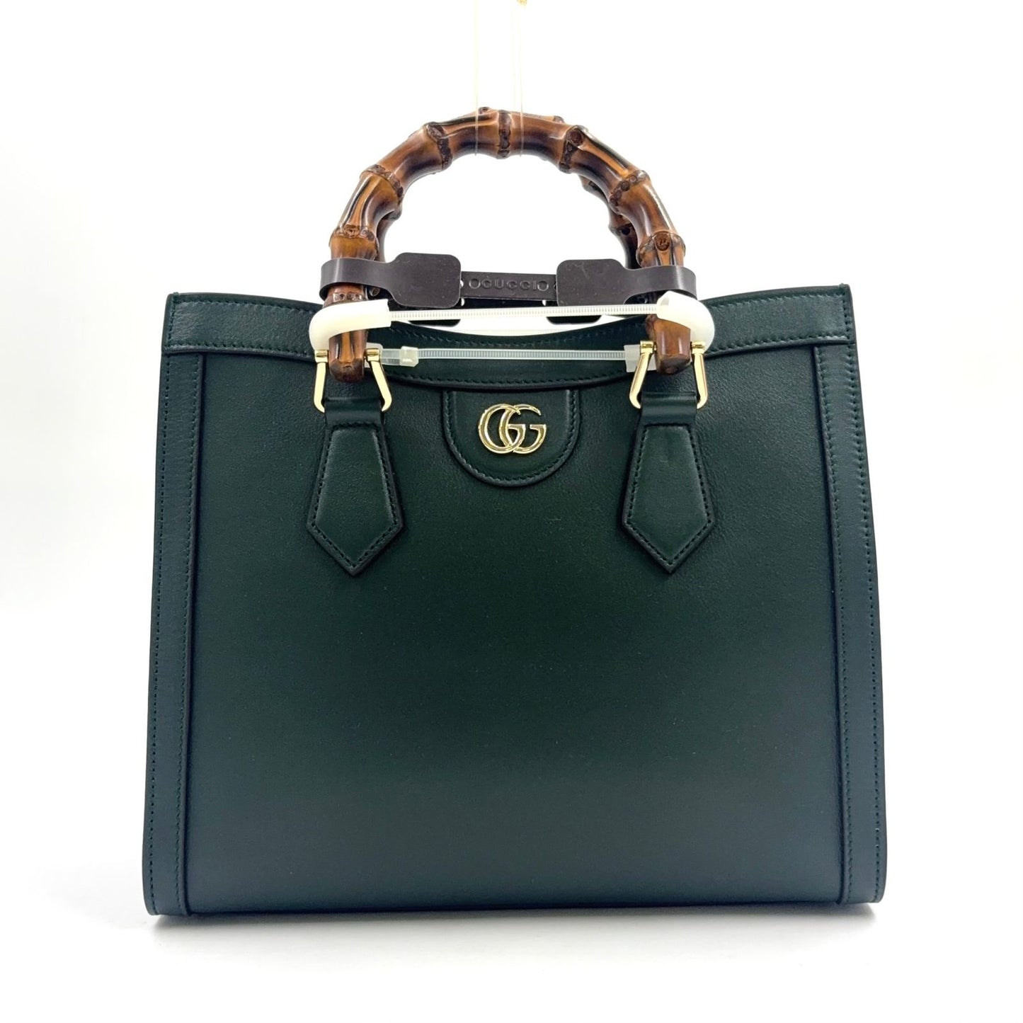 Gucci Diana Medium 2-Way Bamboo Handle Calfskin Green Tote Bag Gold