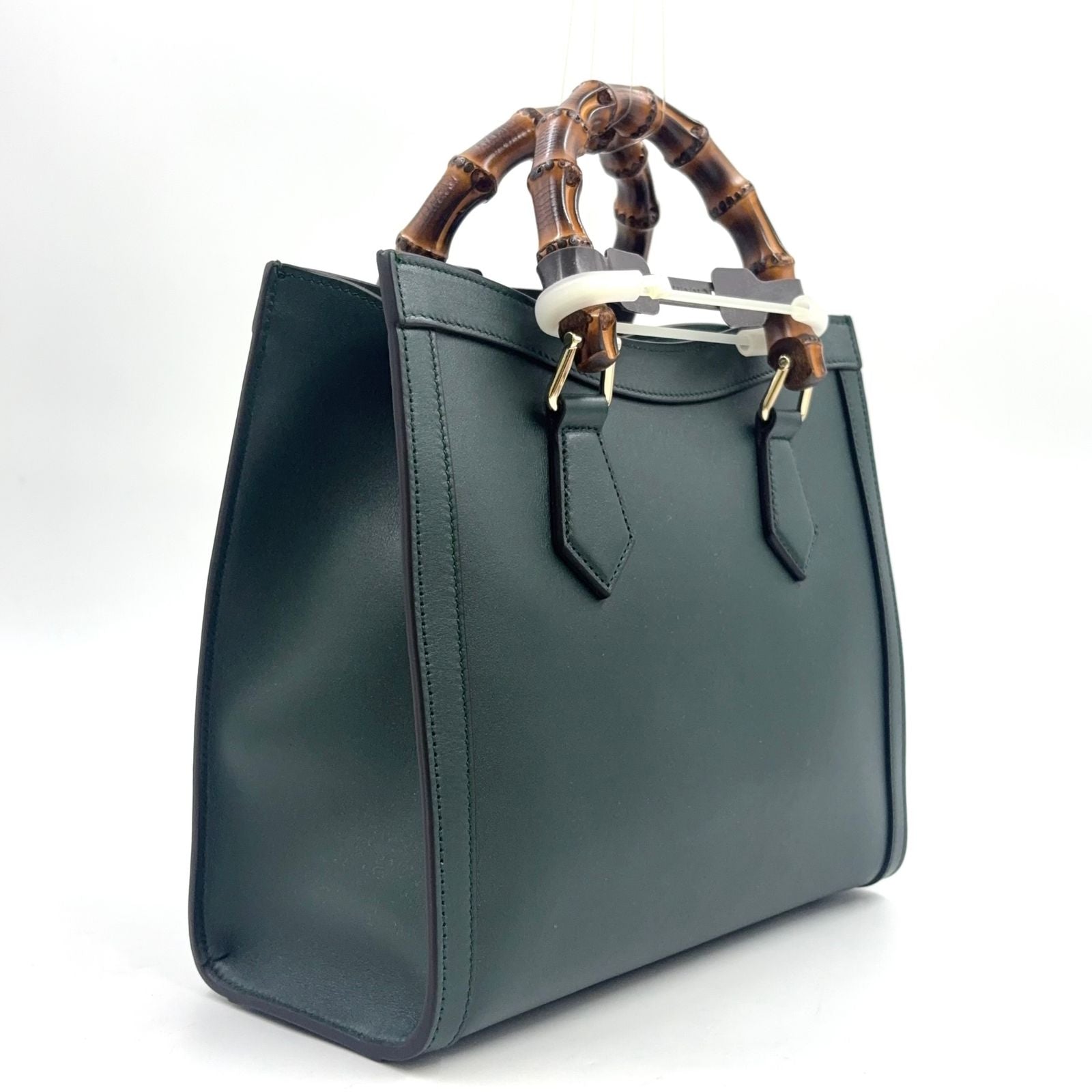 Gucci Diana Medium 2-Way Bamboo Handle Calfskin Green Tote Bag Gold — view 2