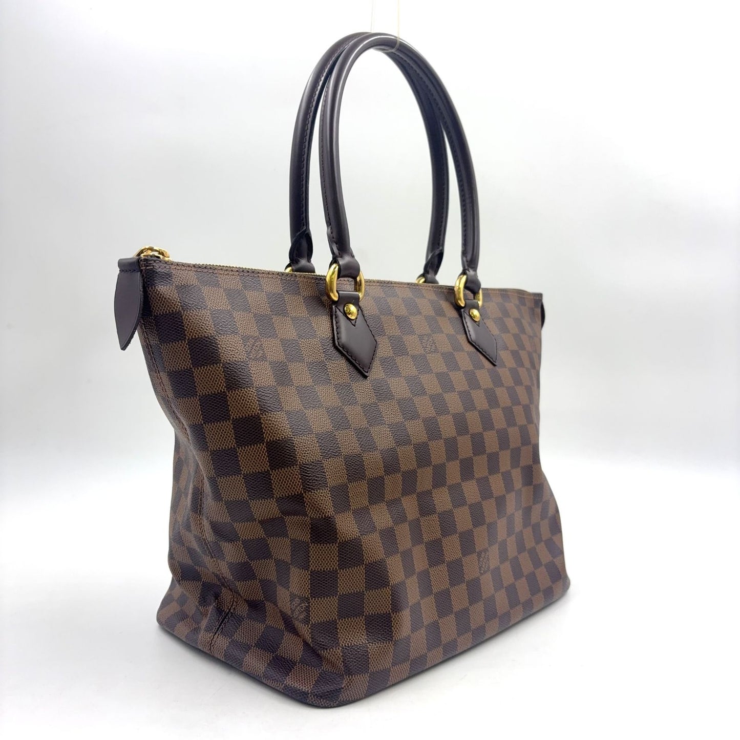 Louis Vuitton Saleya MM Damier Ebene Leather Brown Tote Bag Gold — view 2