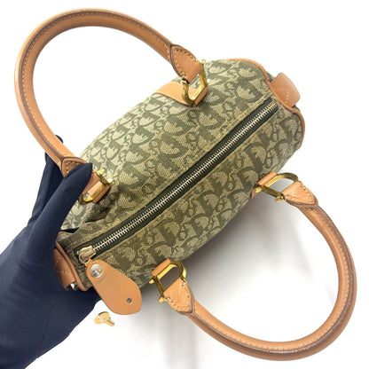 Dior Trotter Mini Leather Canvas Khaki Green Light Brown Boston Bag Gold — view 8