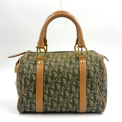 Dior Trotter Mini Leather Canvas Khaki Green Light Brown Boston Bag Gold