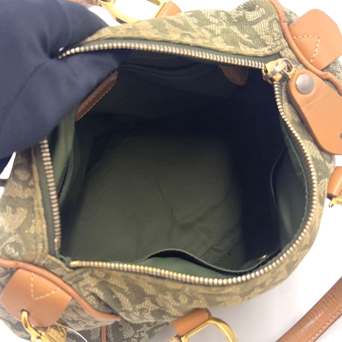 Dior Trotter Mini Leather Canvas Khaki Green Light Brown Boston Bag Gold — view 3